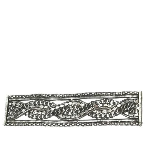 VINTAGE SILVER-TONE EXTRA WIDE MULTISTRAND CHAIN MAGNETIC 6.5-7" BRACELET - Picture 2 of 9